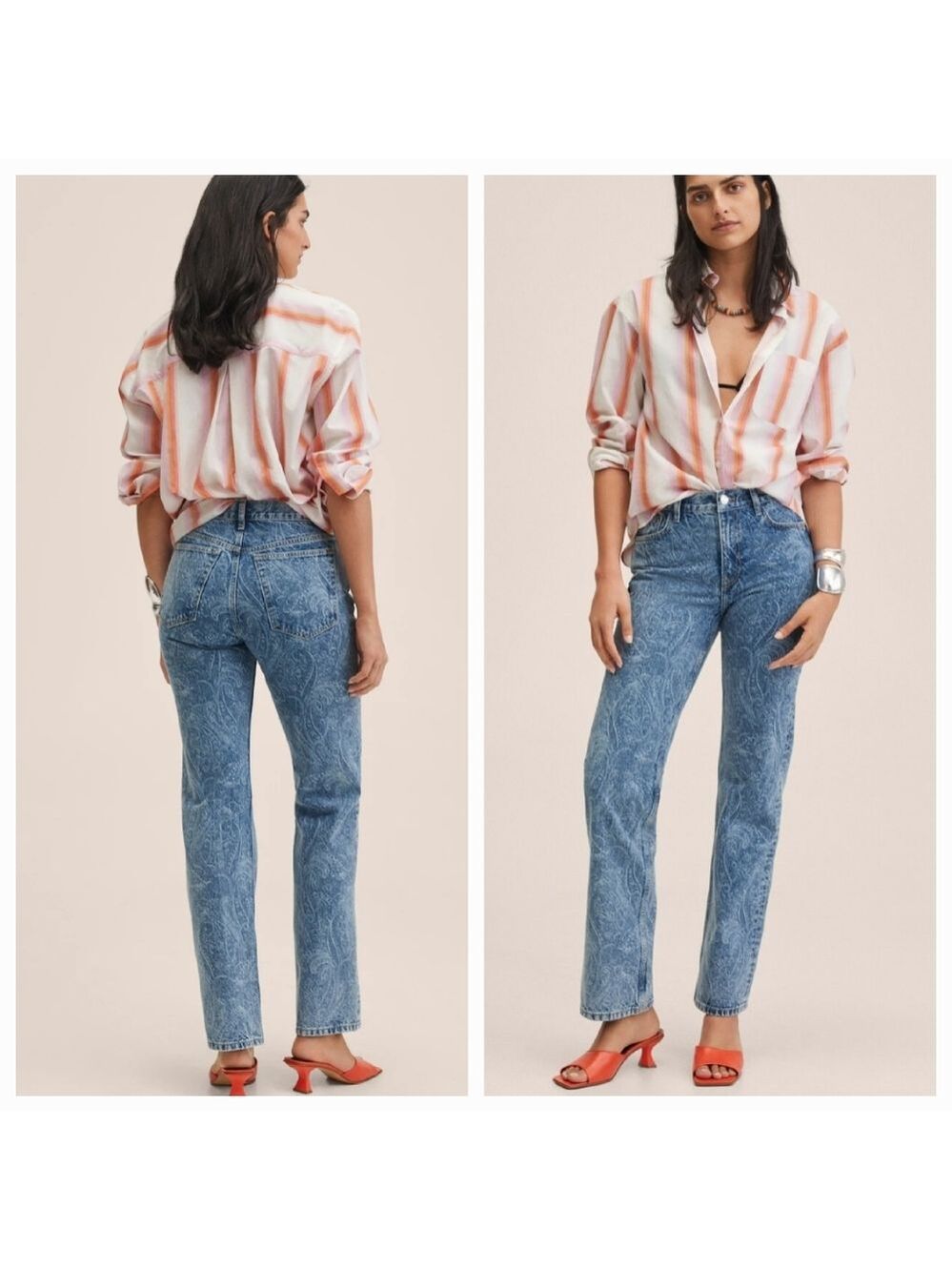 Mango Paisley Print Mid Rise Jeans New Size 2